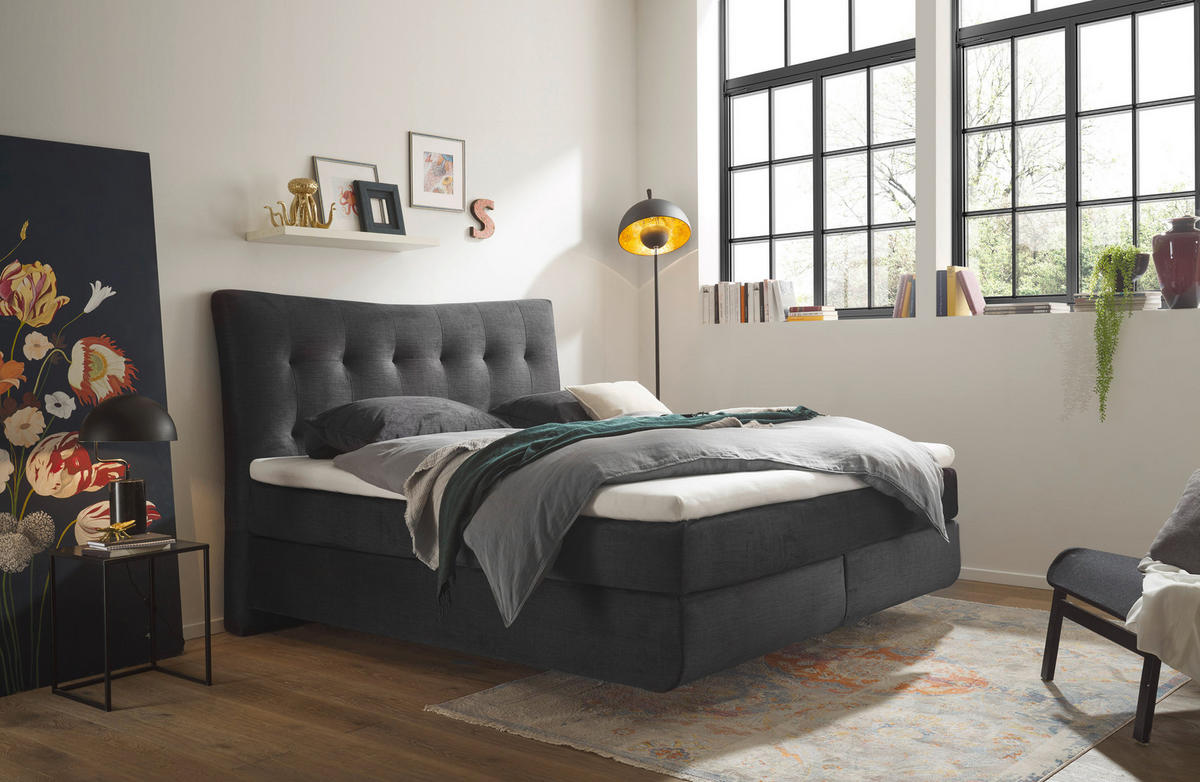 BOXSPRINGBETT 180/200 cm  in Schwarz  - Schwarz, Basics, Holzwerkstoff/Kunststoff (180/200cm) - Esposa