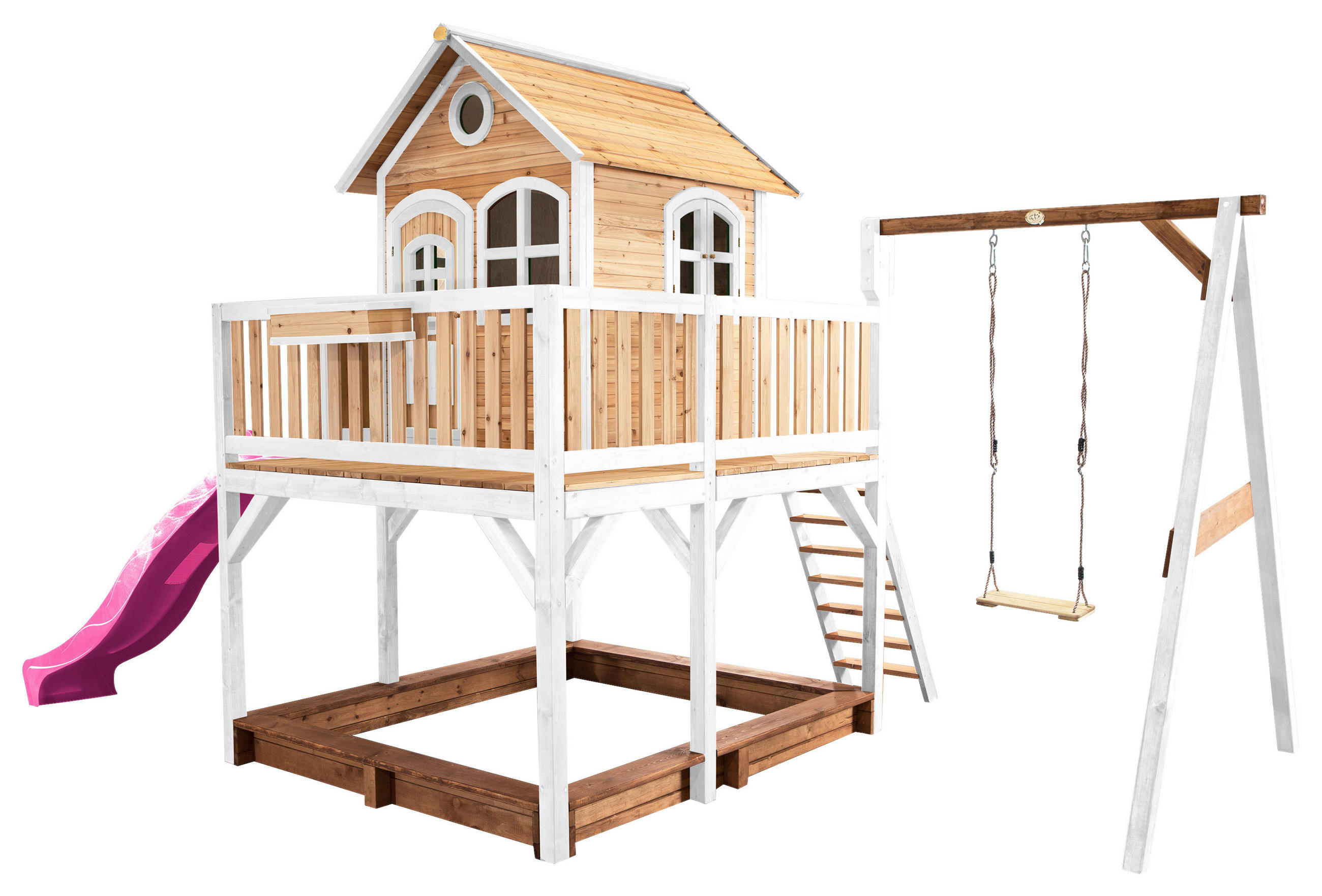 SPIELTURM 541/291/277 cm  - Weiss/Lila, Konventionell, Holz/Kunststoff (541/291/277cm)