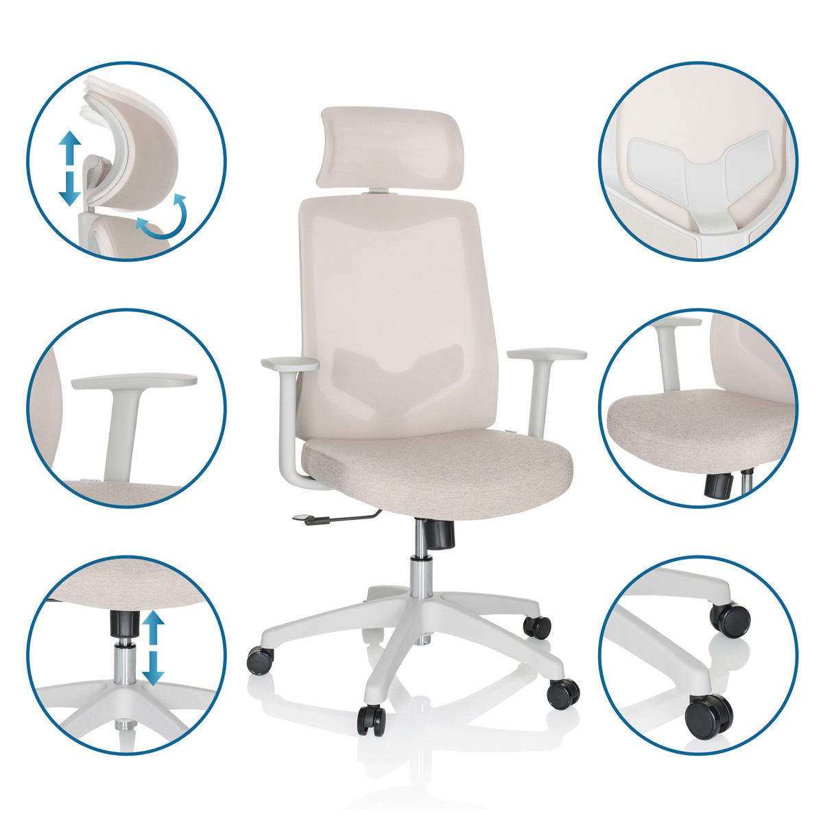 OTOČNÁ ŽIDLE, síťovina, plochá tkanina, světle šedá, béžová - světle šedá/béžová, Basics, textil/plast (69/115/68cm) - MID.YOU