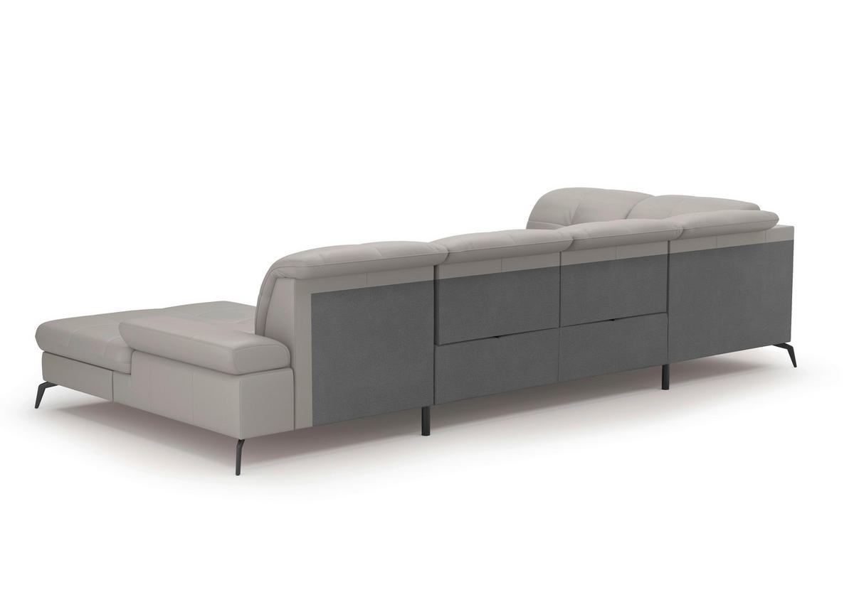 WOHNLANDSCHAFT in Vliesstoff Kombination Echtleder/Stoff Hellgrau  - Hellgrau/Schwarz, KONVENTIONELL, Leder/Textil (231/357/185cm) - Sit & More