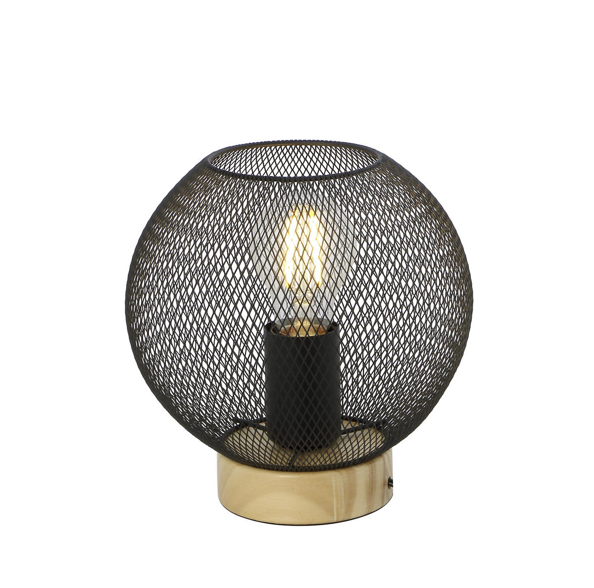 STOLNÍ LAMPA, E27, 20/20 cm  - černá/hnědá, Basics, kov/dřevo (20/20cm) - Globo