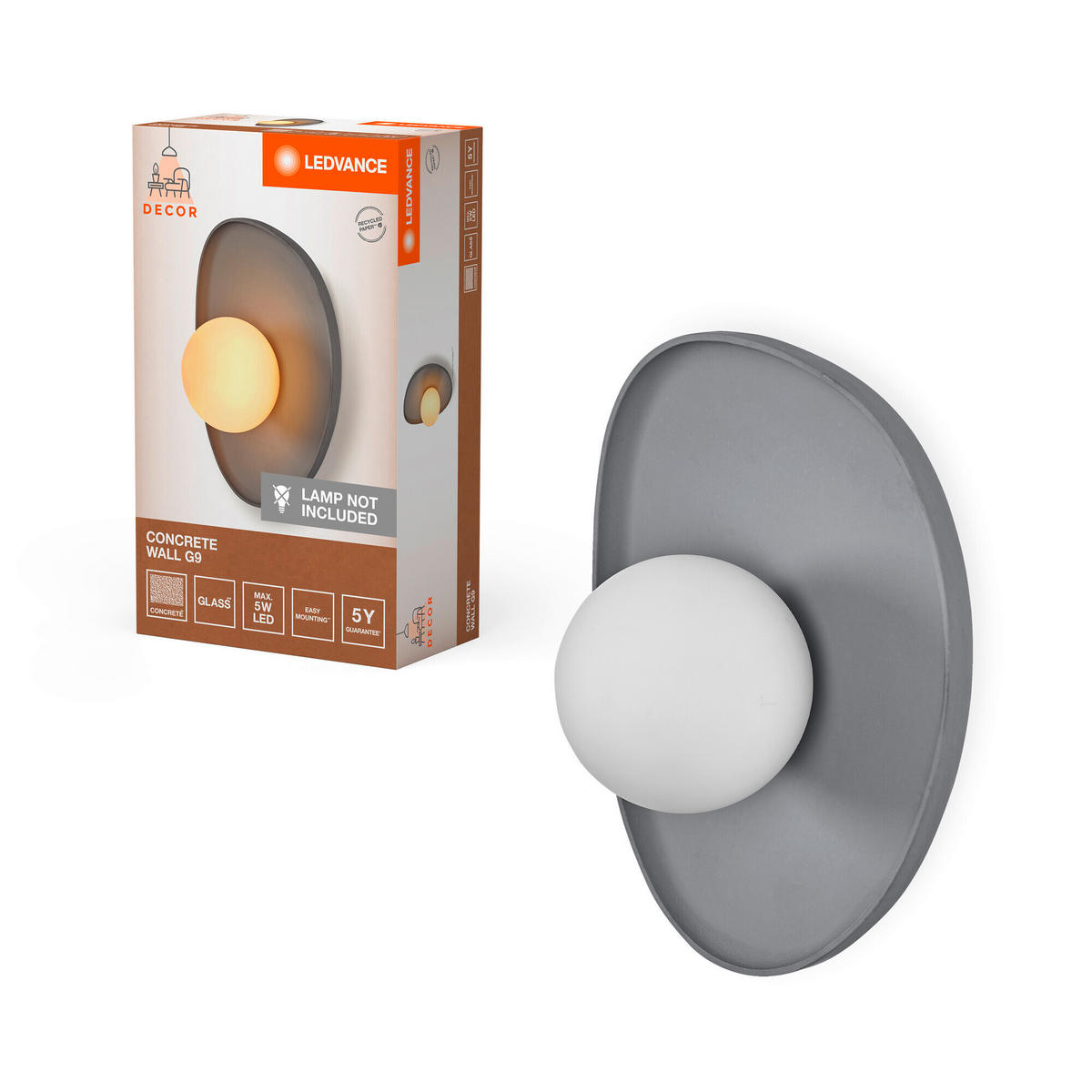 WANDLEUCHTE 20/13,5/26 cm   - Grau, Natur, Glas/Stein (20/13,5/26cm) - Ledvance