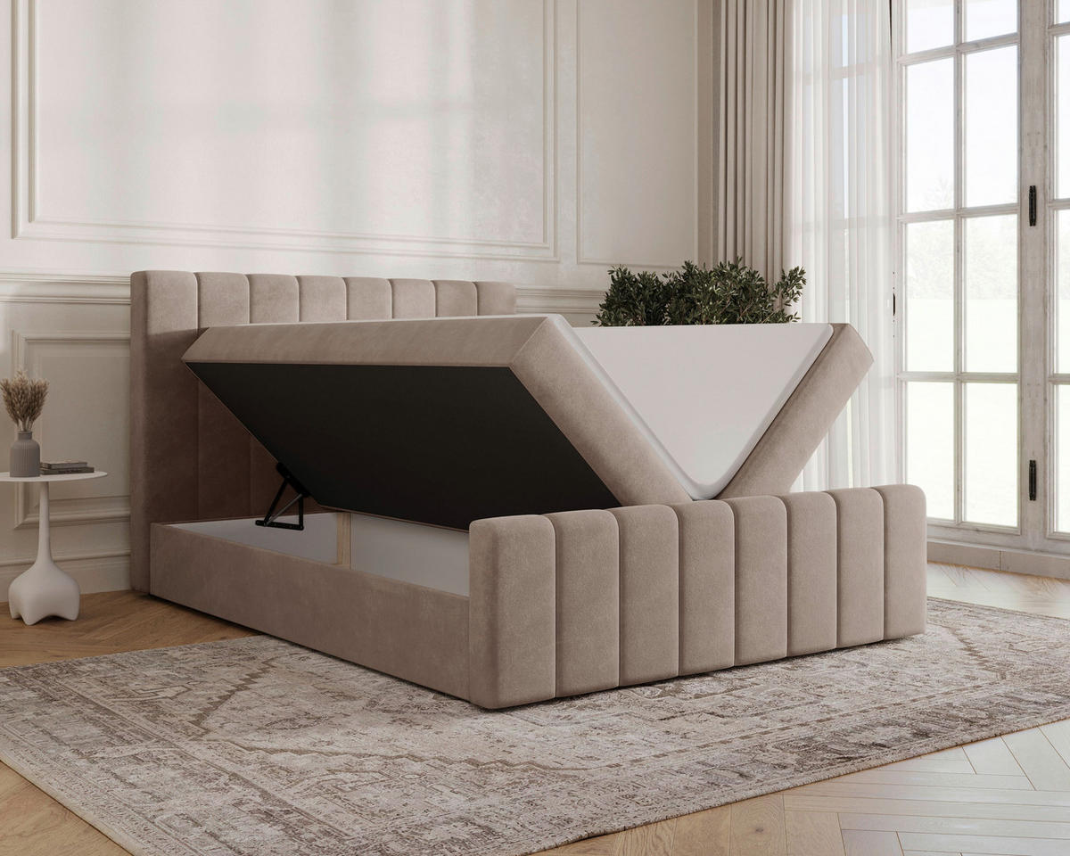 BOXBETT 140/200 cm,  in Cappuccino, Bettkasten, Topper, H2 + H3 = mittel + fest  - Schwarz/Cappuccino, MODERN, Holz/Kunststoff (140/200cm) - MID.YOU