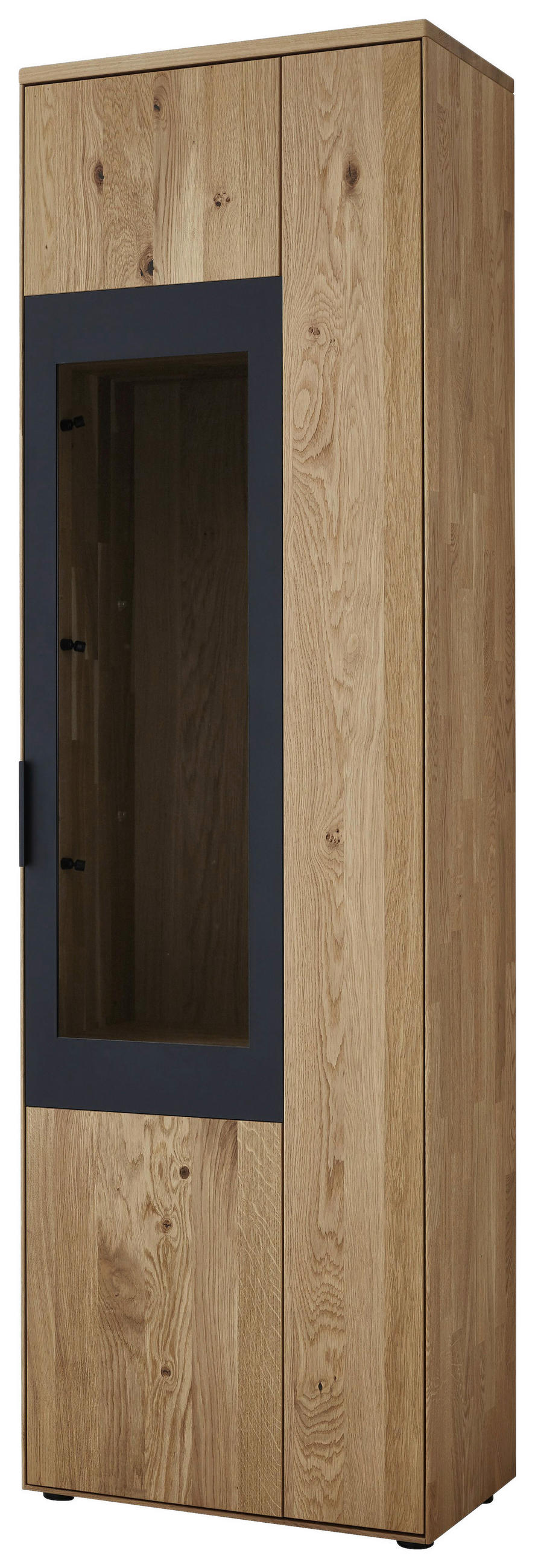 VITRINE in massiv Wildeiche Wildeiche, Schwarz  - Wildeiche/Schwarz, Design, Glas/Holz (62/206/37cm) - Valdera