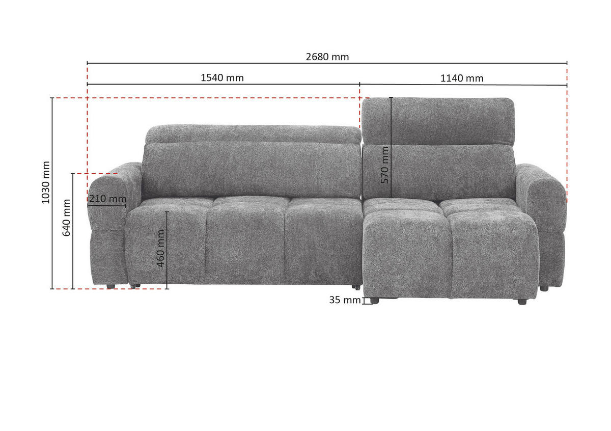 ECKSOFA Beige Chenille Bettkasten, Rücken echt, Kopfteilverstellung, Sitztiefenverstellung  - Beige/Schwarz, MODERN, Kunststoff/Textil (268/165cm) - Carryhome