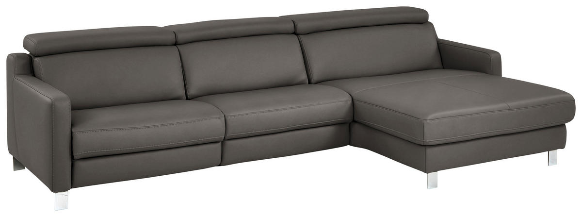 ECKSOFA Echtleder Graubraun  - Chromfarben/Graubraun, Design, Leder/Metall (291/176cm) - Valdera