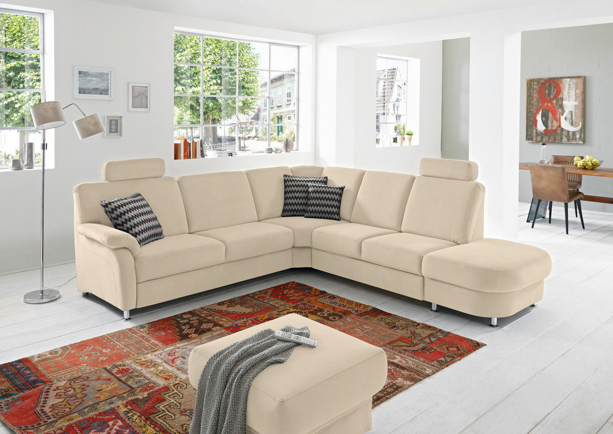 ECKSOFA in Flachgewebe Sandfarben  - Sandfarben/Alufarben, Konventionell, Textil/Metall (269/287cm) - Beldomo System