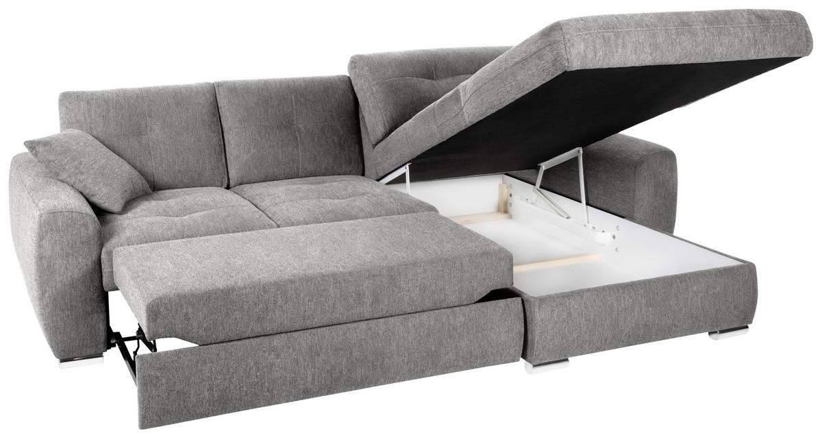 ECKSOFA in Mikrofaser Grau  - Chromfarben/Grau, Modern, Kunststoff/Textil (276/193cm) - Hom`in