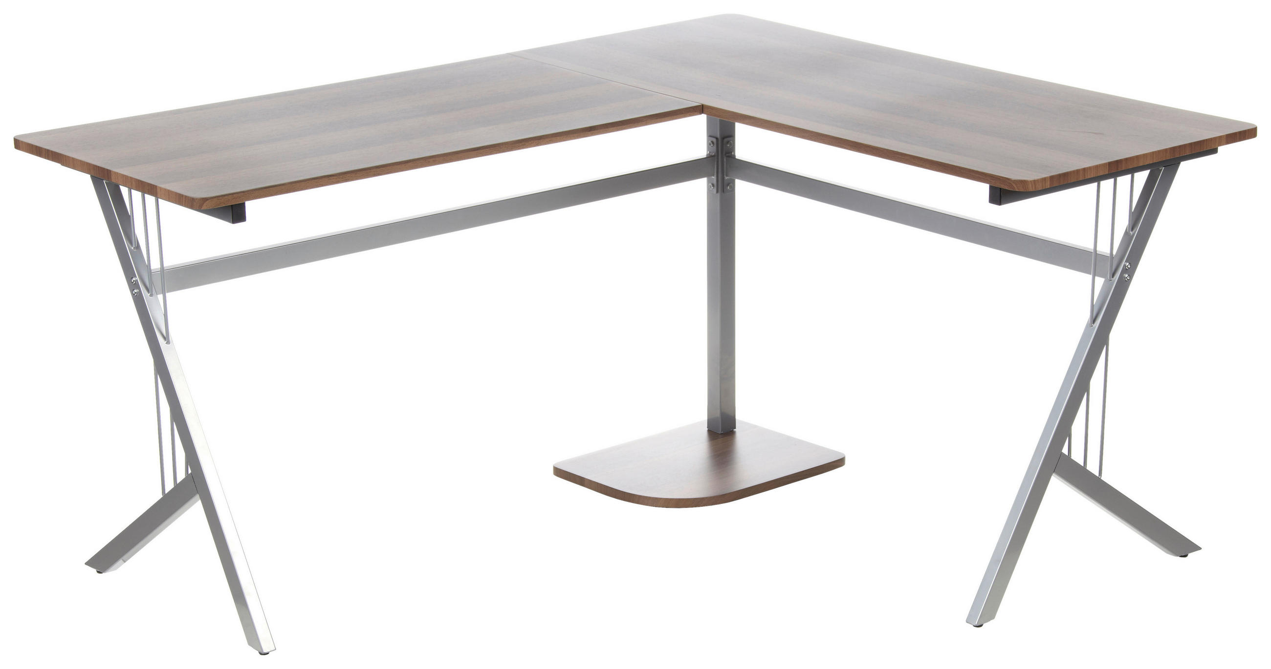 ECKSCHREIBTISCH 155/130/76 cm  in Silberfarben, Walnussfarben  - Silberfarben/Walnussfarben, Basics, Holzwerkstoff/Metall (155/130/76cm) - MID.YOU
