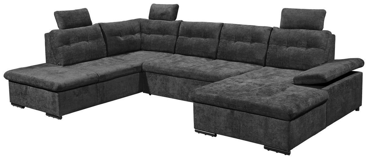 WOHNLANDSCHAFT RONDA Schwarz Webstoff  - Schwarz, Basics, Kunststoff/Textil (218/324/170cm) - Livetastic