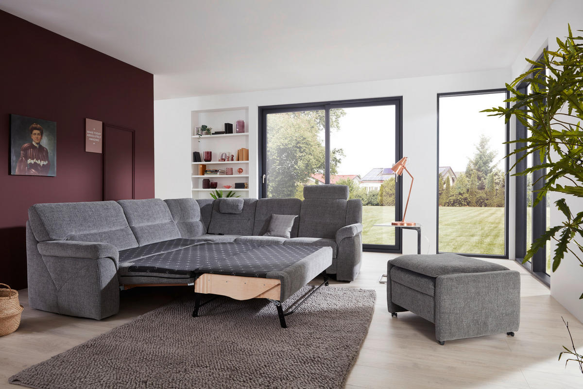 ECKSOFA in Chenille Grau  - Schwarz/Grau, Konventionell, Kunststoff/Textil (282/252cm) - Himolla