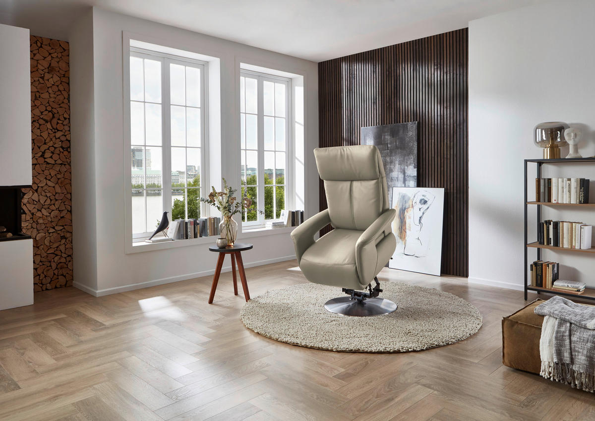 RELAXSESSEL in Leder Creme  - Edelstahlfarben/Creme, Design, Leder/Metall (78/112/85cm) - Cantus