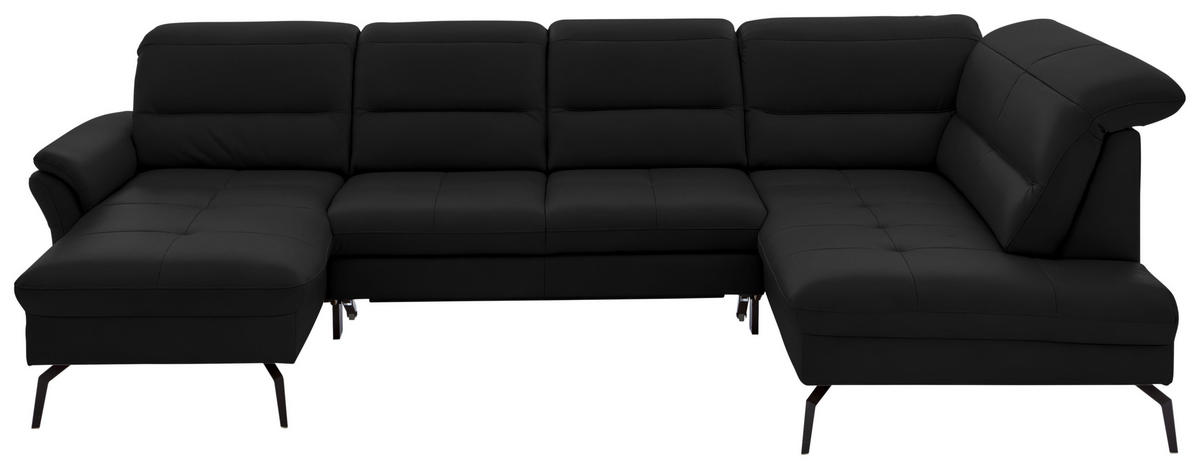 WOHNLANDSCHAFT Echtleder Schwarz  - Schwarz, Design, Leder/Metall (181/336/206cm) - Beldomo Speed