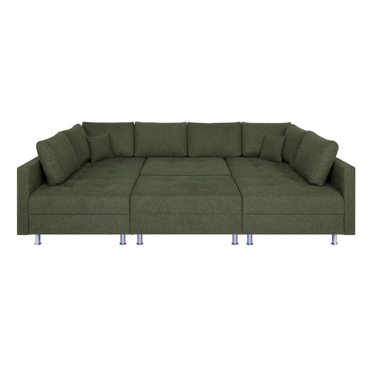 WOHNLANDSCHAFT Olivgrün Webstoff  - Chromfarben/Schwarz, Design, Textil (192/308/192cm) - P & B