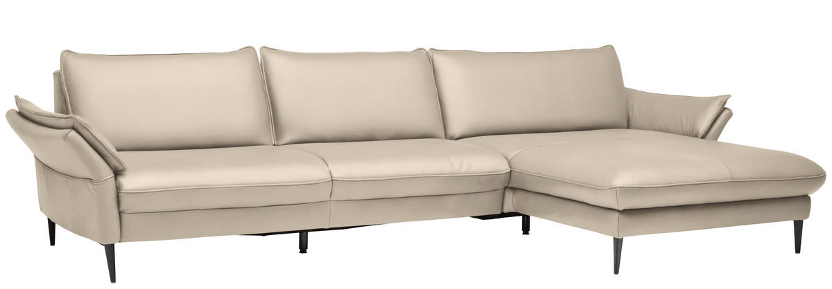 ECKSOFA in Echtleder Ecru  - Ecru/Schwarz, Design, Leder/Metall (334/172cm) - Valdera