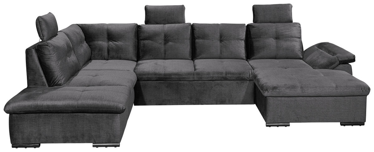 WOHNLANDSCHAFT in Mikrovelours Grau  - Schwarz/Grau, KONVENTIONELL, Kunststoff/Textil (217/334/127cm) - Carryhome