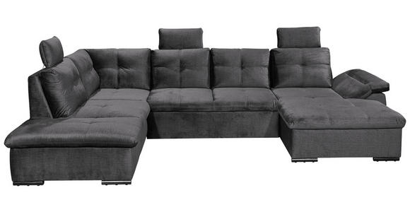 WOHNLANDSCHAFT in Mikrovelours Grau - Schwarz/Grau, KONVENTIONELL, Kunststoff/Textil (217/334/127cm) - Carryhome