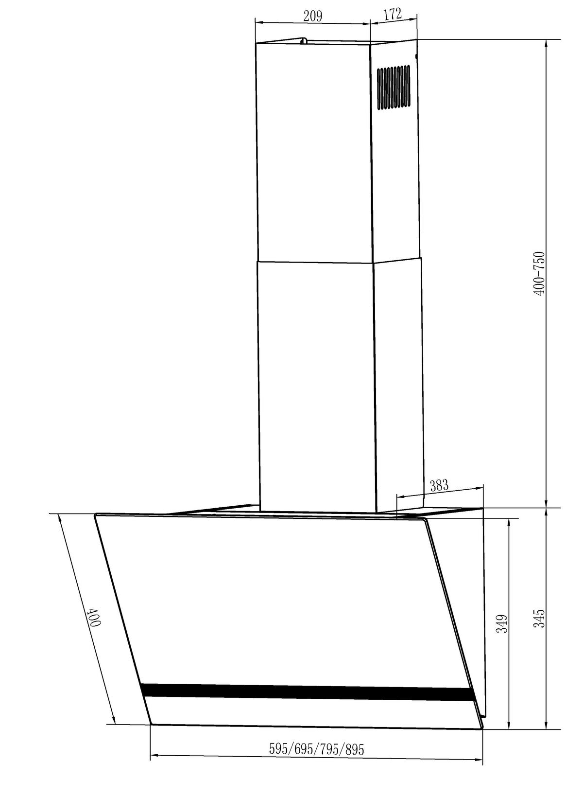 DUNSTABZUGSHAUBE CH24090SAM  - Schwarz, Trend, Glas/Metall (89,5/75,1–110,1/38,6cm) - Respekta