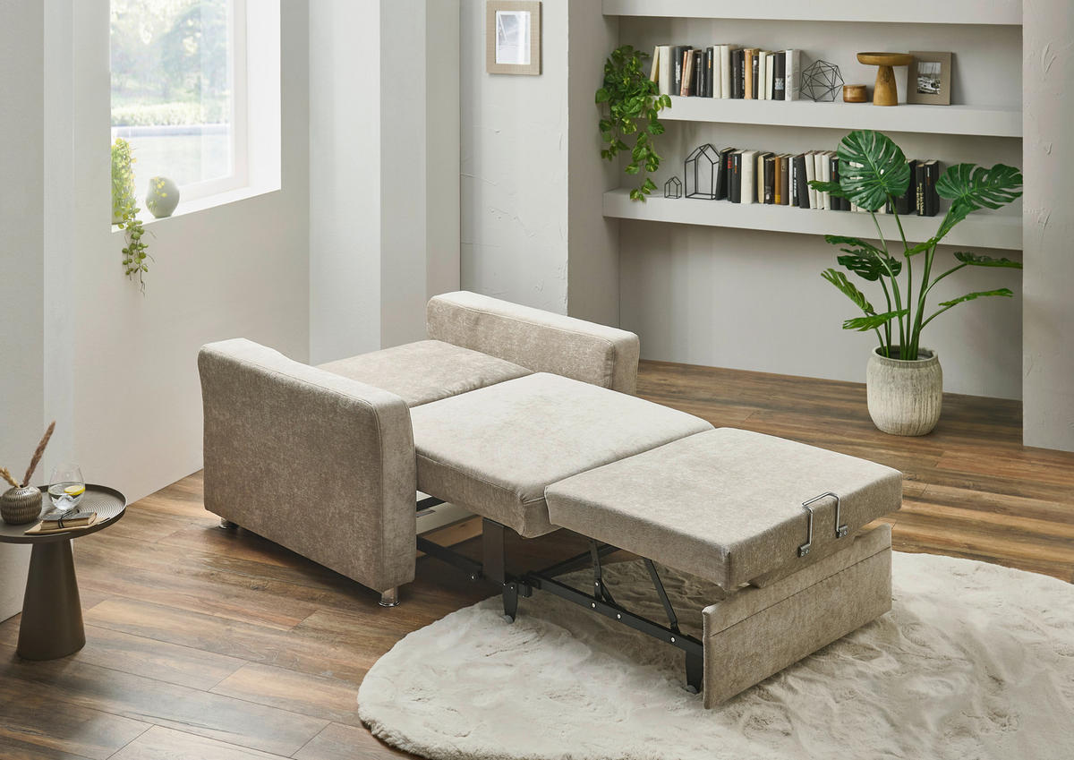 SCHLAFSESSEL Chenille Hellbraun    - Chromfarben/Hellbraun, KONVENTIONELL, Textil/Metall (106/90/100cm) - Beldomo Style