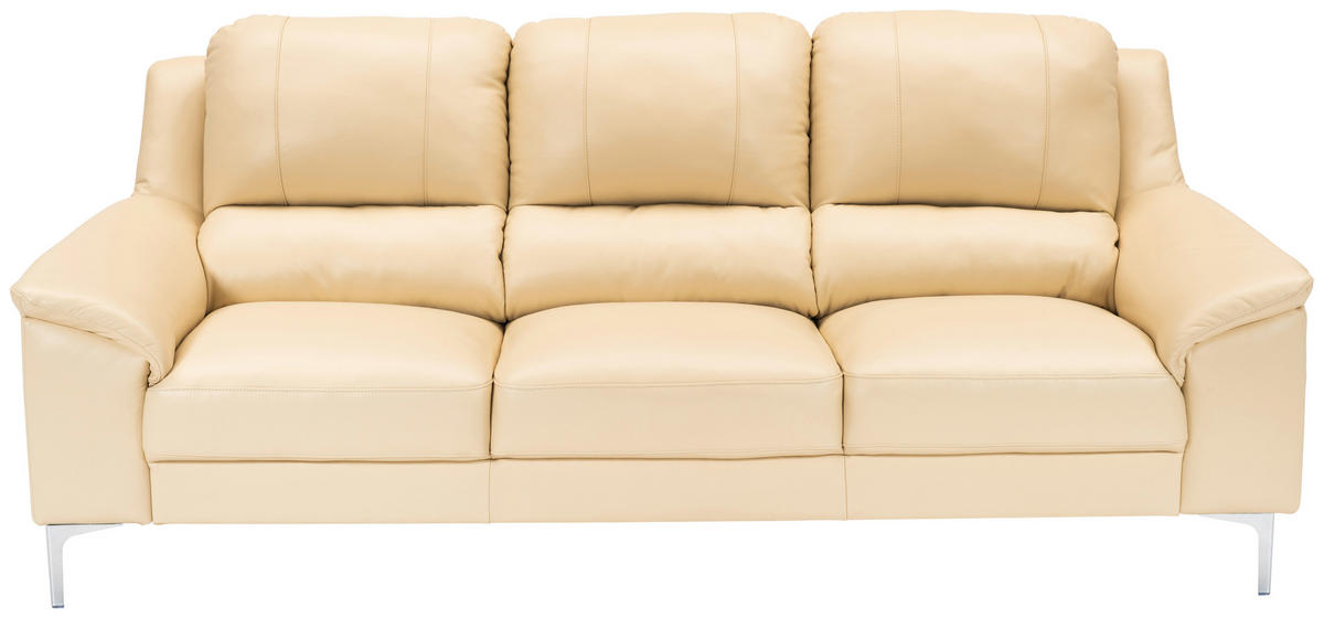 SOFFA i äkta läder sandfärgad  - sandfärgad/kromfärg, Klassisk, metall/läder - Welnova