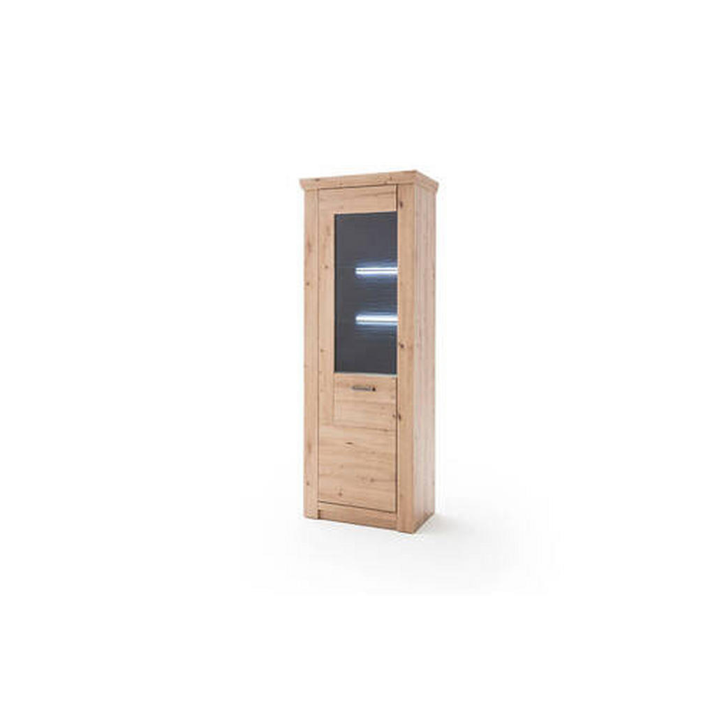 Thumbnail - Livetastic Vitrine Maputo, Eiche, Anthrazit, Metall, Balkeneiche, 3 Fächer, 74x211x45 cm, Made in EU, stehend, Wohnzimme...