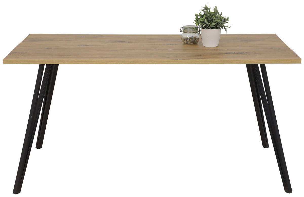 ESSTISCH in Holzwerkstoff 160/90/77 cm  - Eichefarben/Schwarz, KONVENTIONELL, Holzwerkstoff/Metall (160/90/77cm) - Carryhome