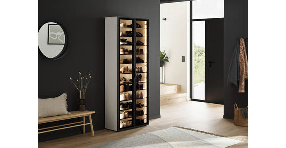 SCHUHSCHRANK  in 80/200/34 cm  - Kaschmir/Schwarz, Design, Glas/Holzwerkstoff (80/200/34cm) - Voleo
