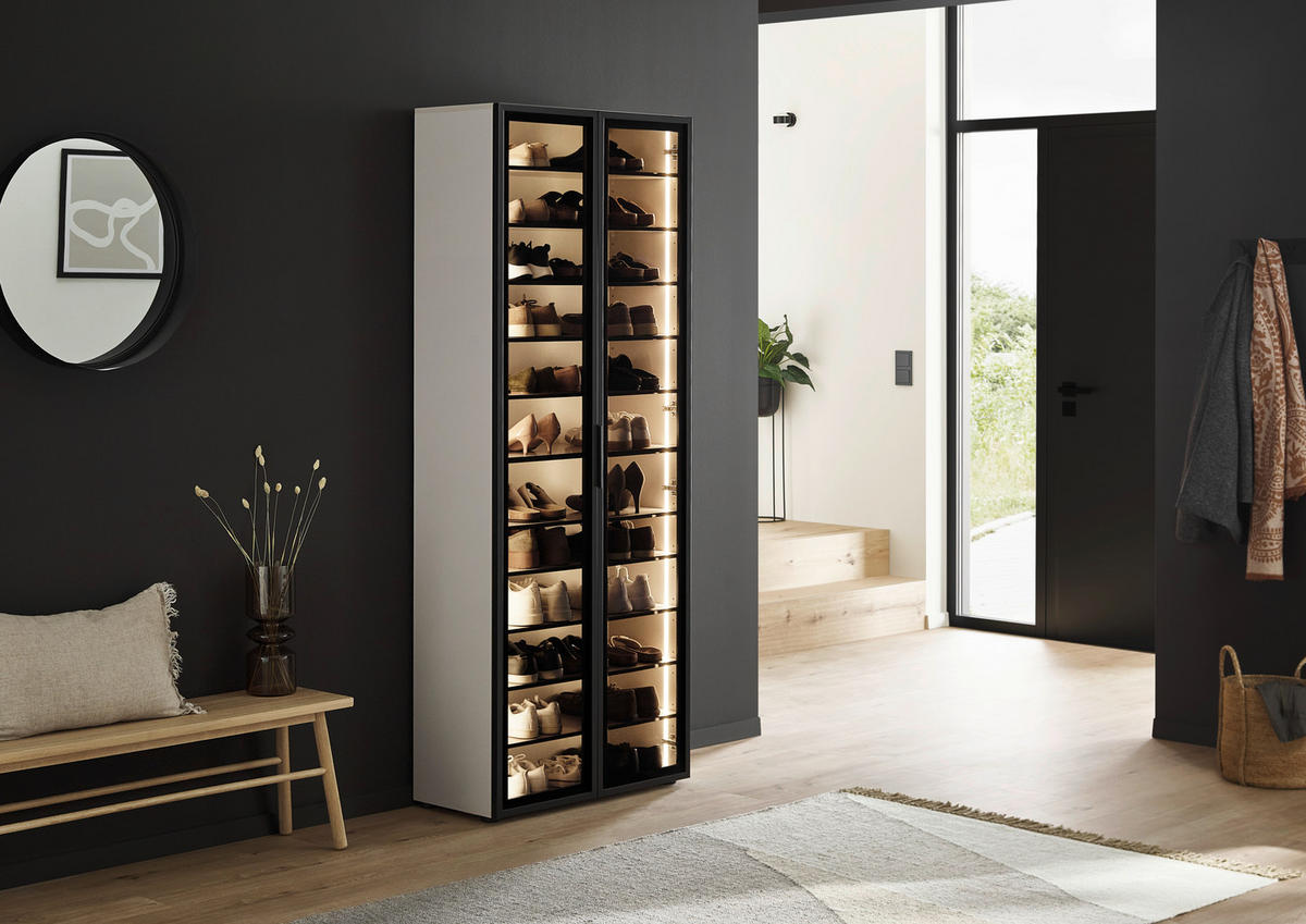 SCHUHSCHRANK Schwarz, Kaschmir  - Kaschmir/Schwarz, Design, Glas/Holzwerkstoff (80/200/34cm) - Voleo