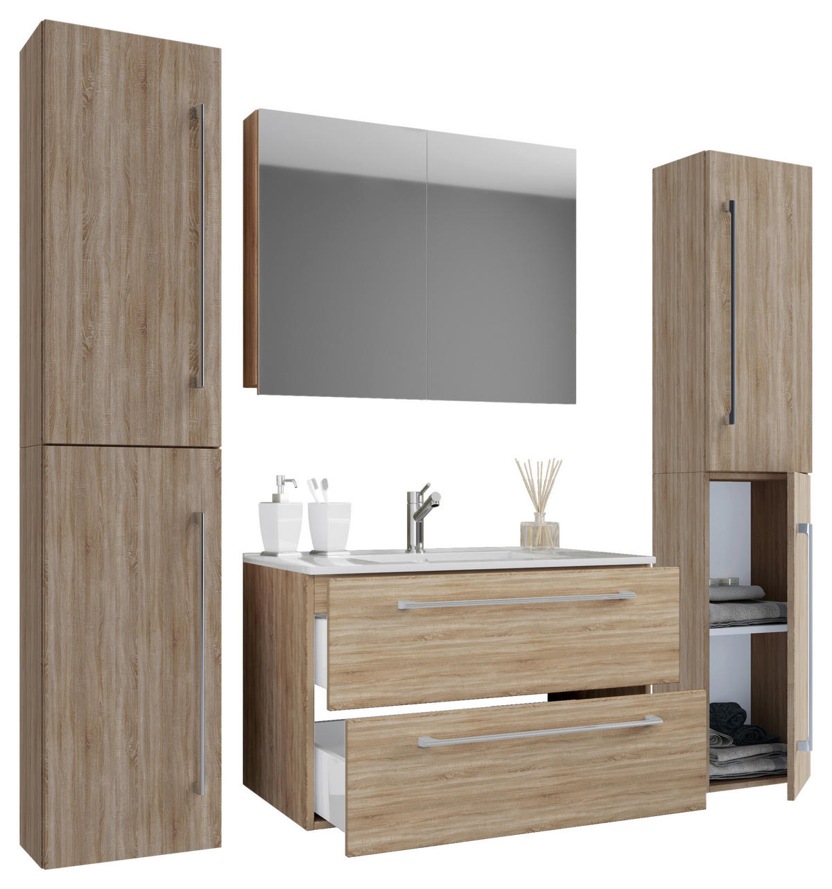 BADEZIMMER 5-teilig  in 146 cm  - Alufarben/Weiß, MODERN, Keramik/Holzwerkstoff (146cm) - MID.YOU