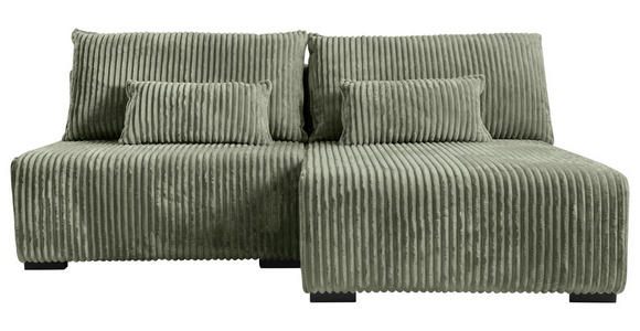 ECKSOFA Olivgrün Cord  inkl. Rückenkissen, Nierenkissen, Bettkasten  - Schwarz/Olivgrün, MODERN, Holz/Textil (210/146cm) - Carryhome