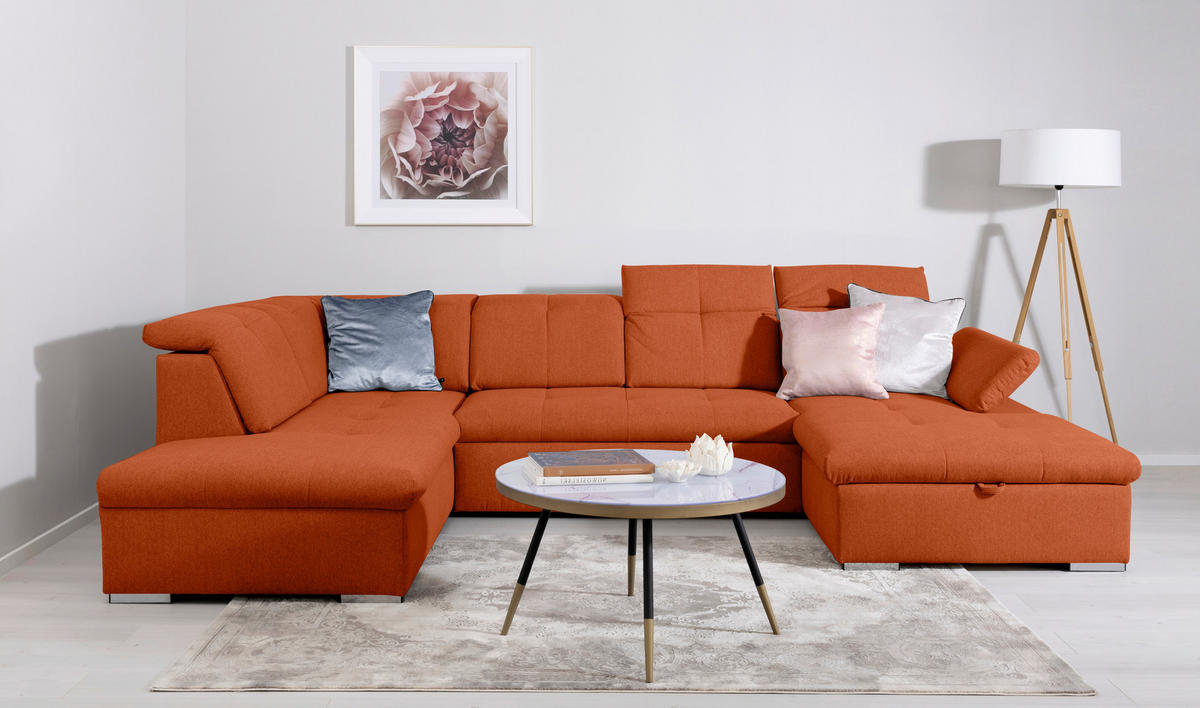 WOHNLANDSCHAFT Terracotta  - Terracotta/Grau, Design, Textil/Metall (215/328/173cm) - MID.YOU