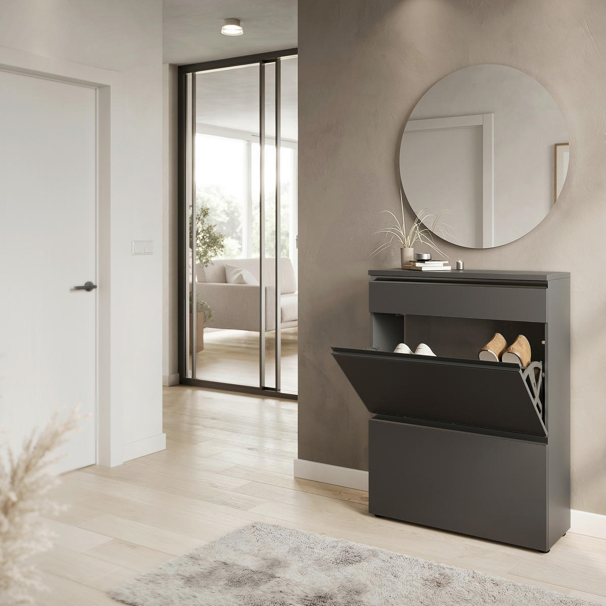 GARDEROBE 2-teilig  in 80/200/29 cm  - Graphitfarben, Design, Glas/Holzwerkstoff (80/200/29cm) - MID.YOU