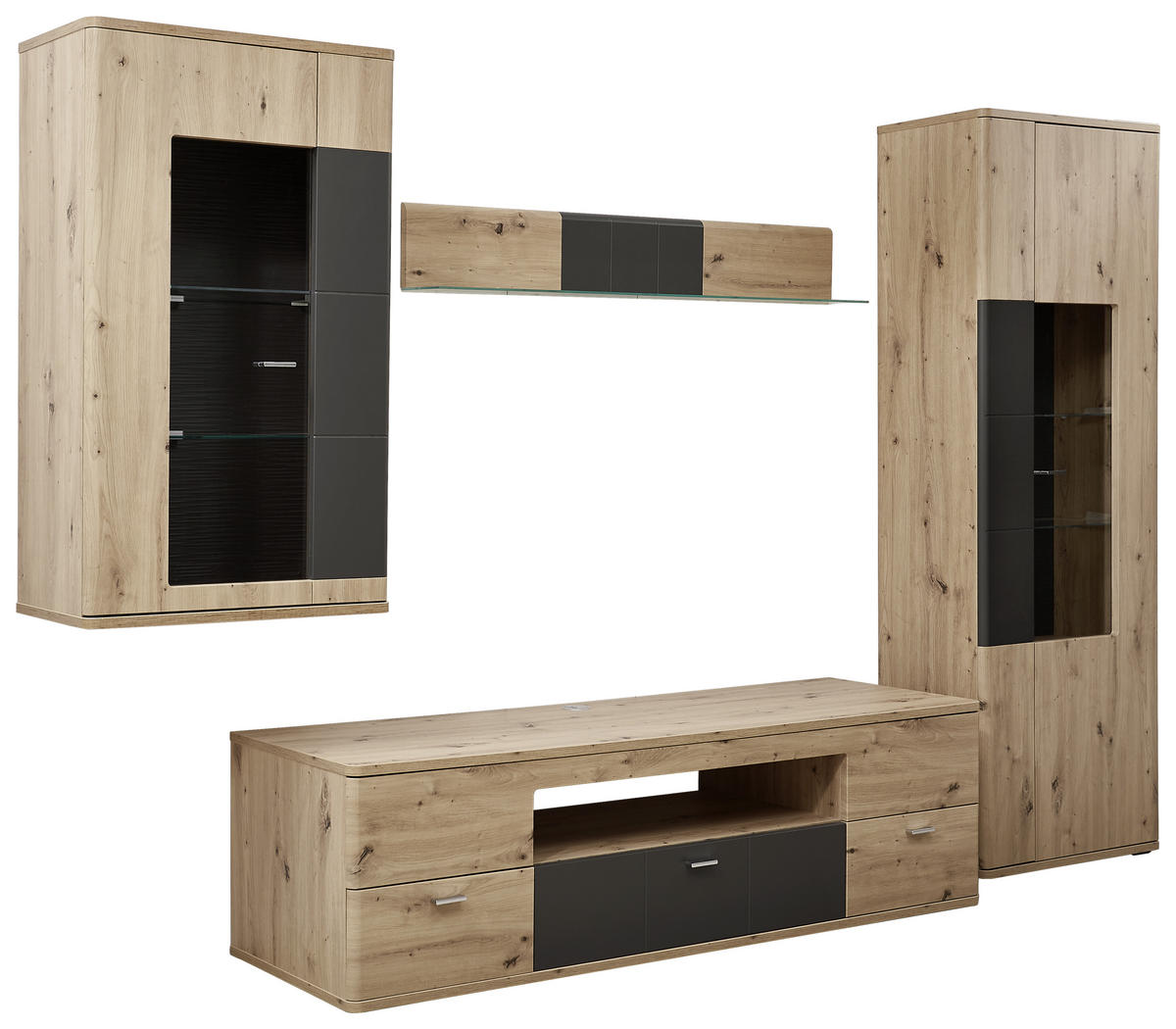 WOHNWAND  in Graphitfarben, Eichefarben  290/200/55 cm  - Eichefarben/Silberfarben, KONVENTIONELL, Holzwerkstoff/Kunststoff (290/200/55cm) - Xora