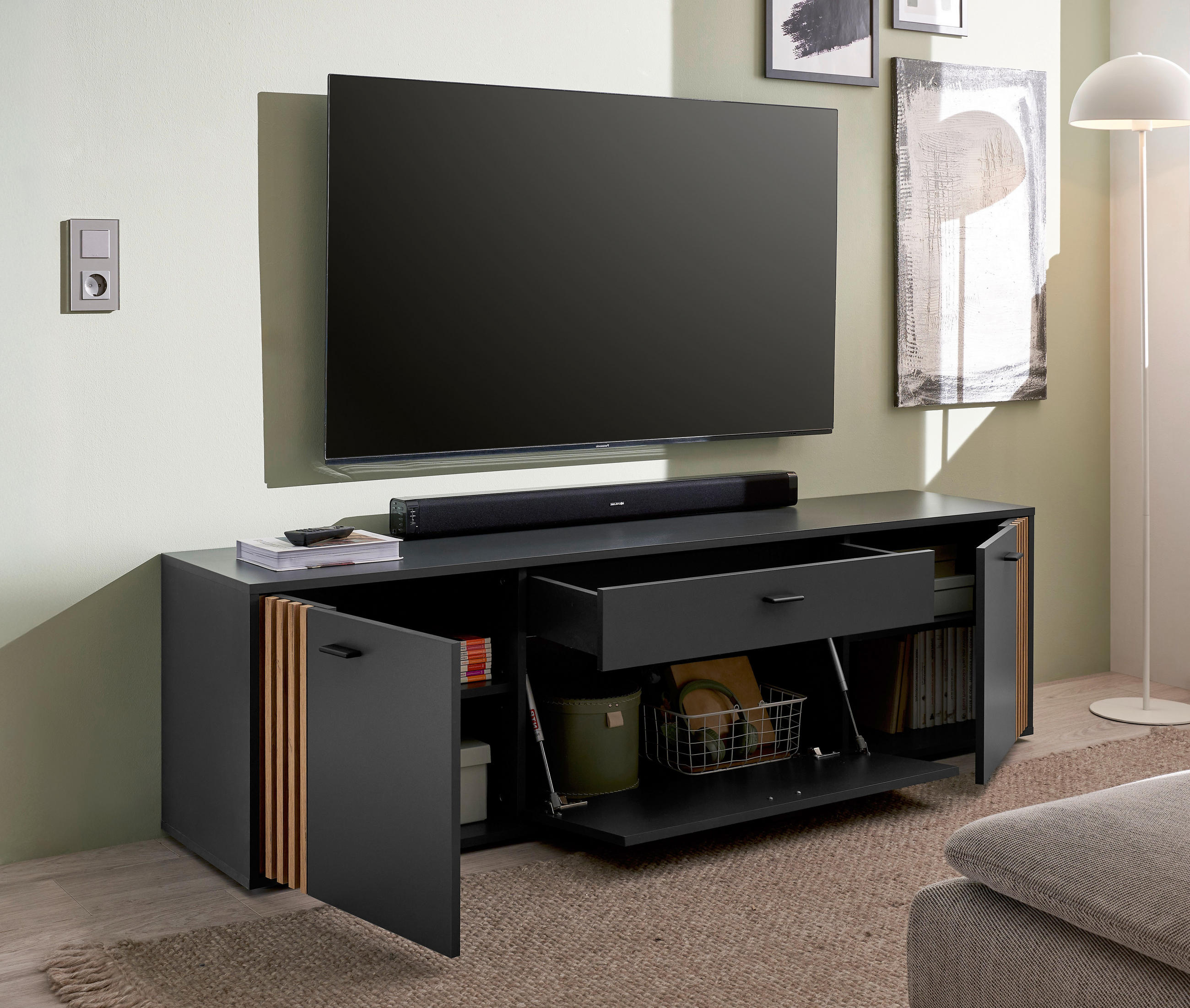 SIDEBOARD Dublin  in 139/86/38 cm  - Eichefarben/Anthrazit, Design, Holzwerkstoff/Kunststoff (139/86/38cm) - Xora