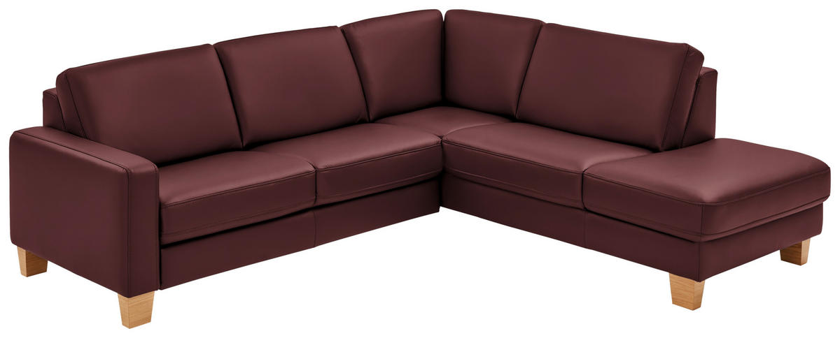 ECKSOFA in Echtleder Beere  - Eiche Bianco/Beere, Natur, Leder/Holz (257/235cm) - Valdera