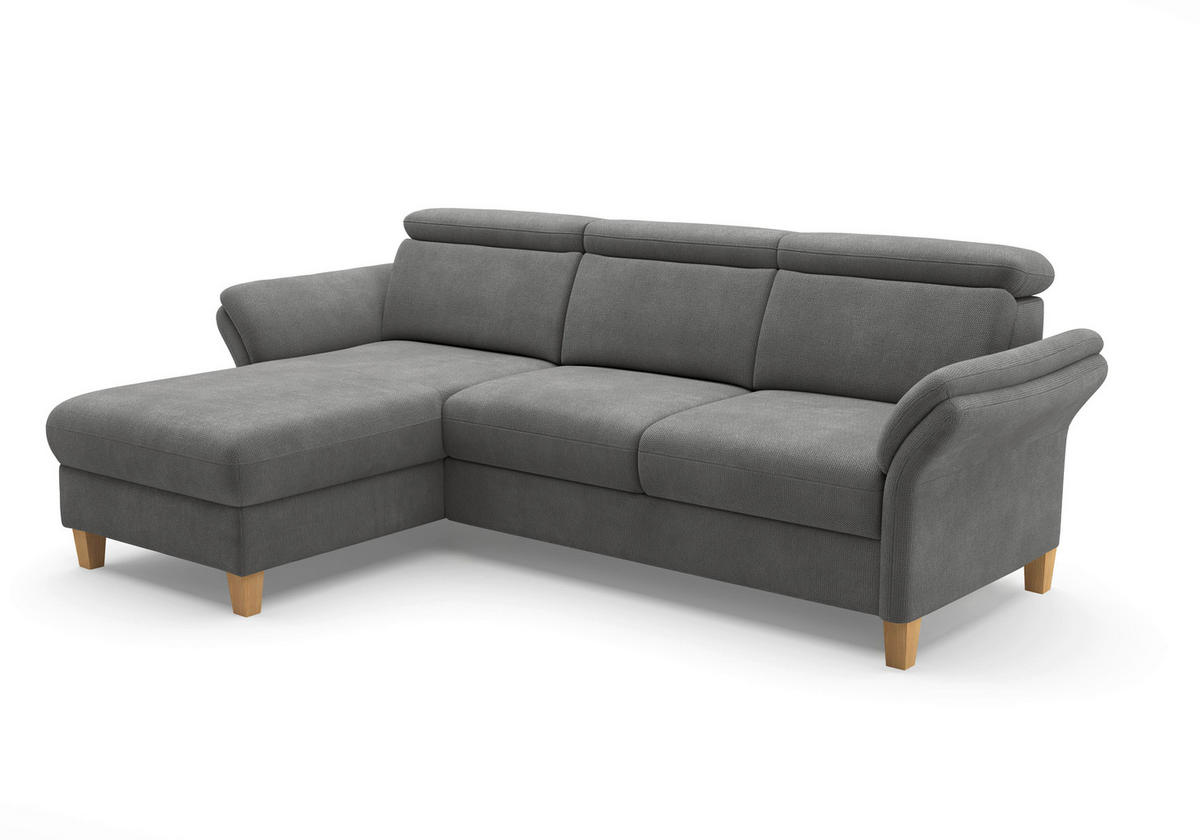ECKSOFA GLENDALE E Grau Flachgewebe  - Eichefarben/Grau, KONVENTIONELL, Holz/Textil (166/253cm) - Sit & More