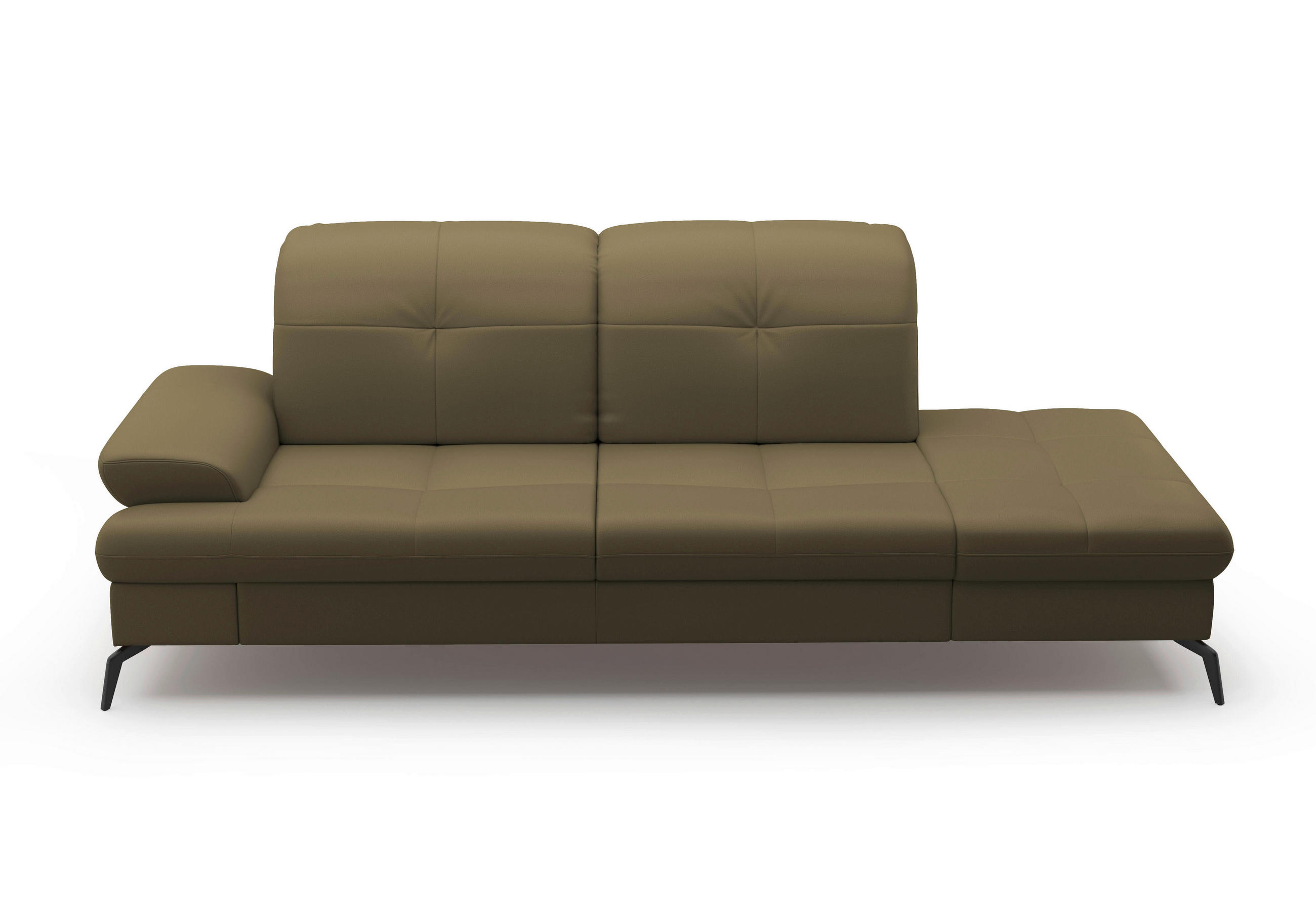 Thumbnail - Sit & More Récamiere, Olivgrün, Textil, Leder, Kombination Echtleder/Stoff, Nappaleder, 231x90x122 cm, Goldenes M, Made ...