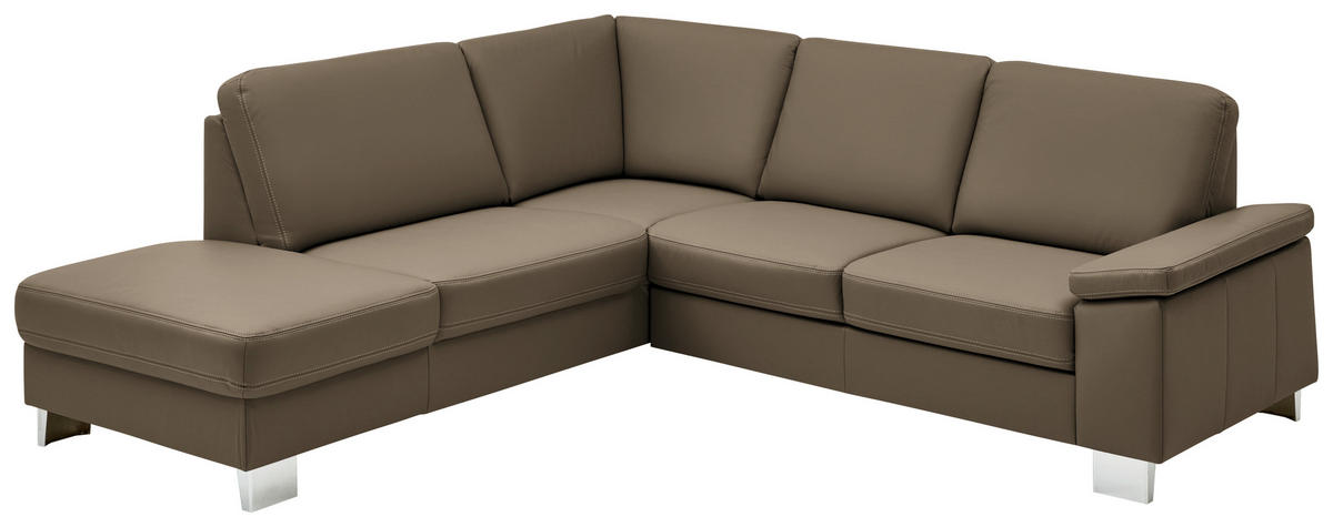 ECKSOFA  in Echtleder Graubraun  235/248 cm  - Graubraun/Alufarben, Design, Leder/Metall (235/248cm) - Beldomo Premium