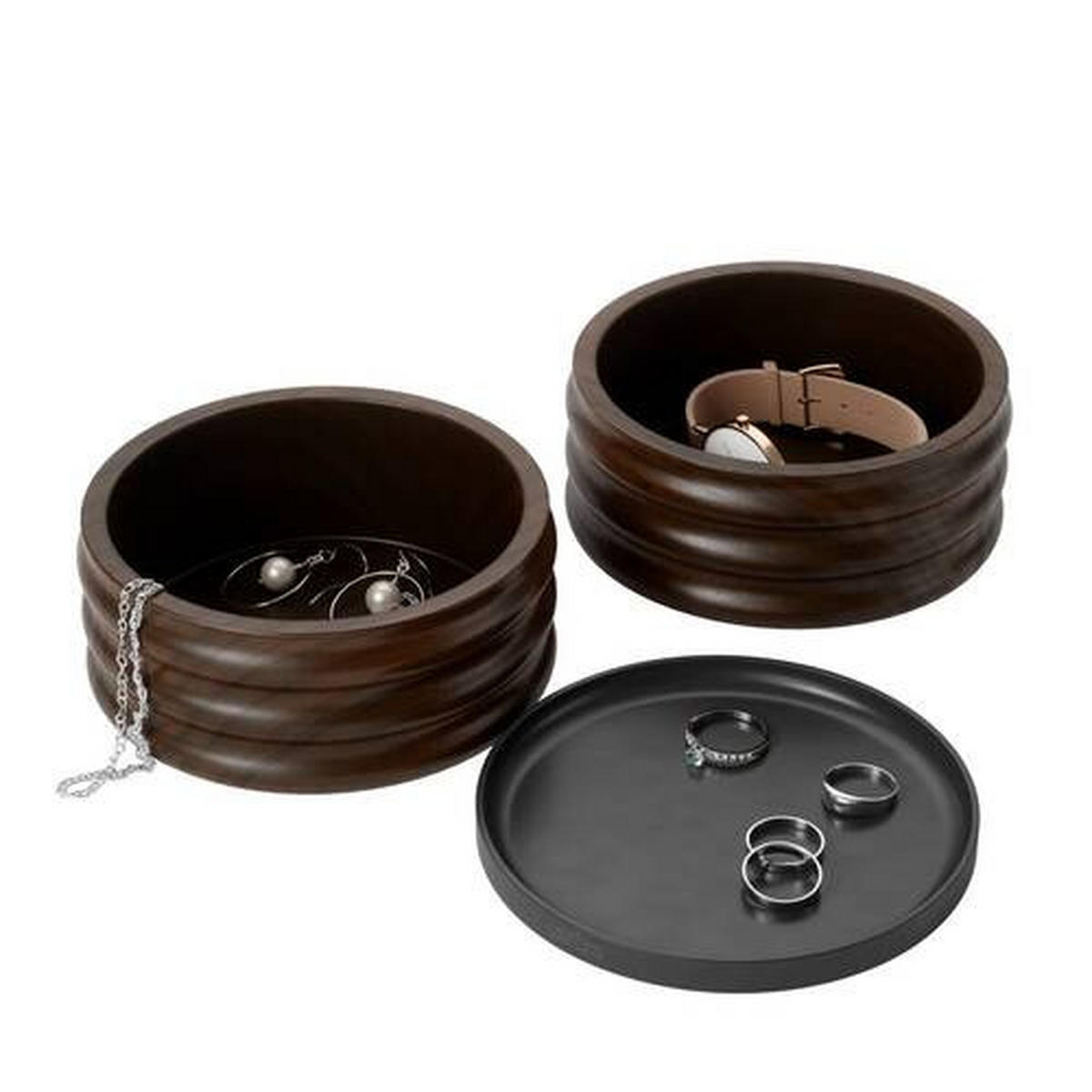 SCHMUCKSCHATULLE - Walnussfarben/Schwarz, KONVENTIONELL, Holz/Metall (12.7/11.7/12cm) - Umbra