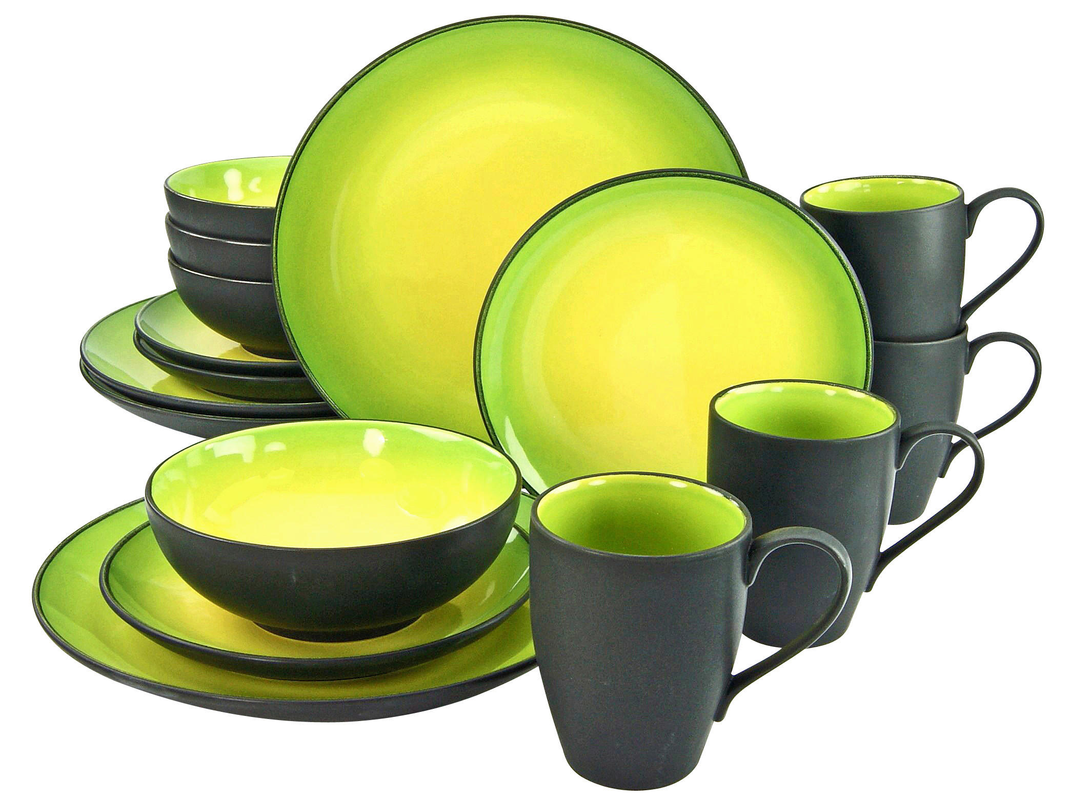 KOMBINOVANÝ SERVIS, 16-dielne, kamenina - čierna/zelená, Basics, keramika - Creatable