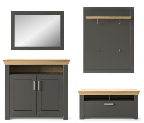 GARDEROBE 4-teilig  in 225/201/51,2 cm  - Eichefarben/Graphitfarben, Basics, Holzwerkstoff (225/201/51,2cm) - SetOne by Musterring
