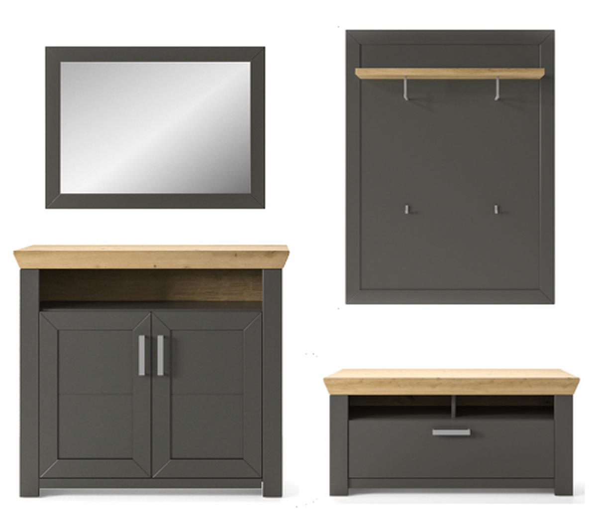 GARDEROBE 4-teilig  in 225/201/51,2 cm  - Eichefarben/Graphitfarben, Basics, Holzwerkstoff (225/201/51,2cm) - SetOne by Musterring