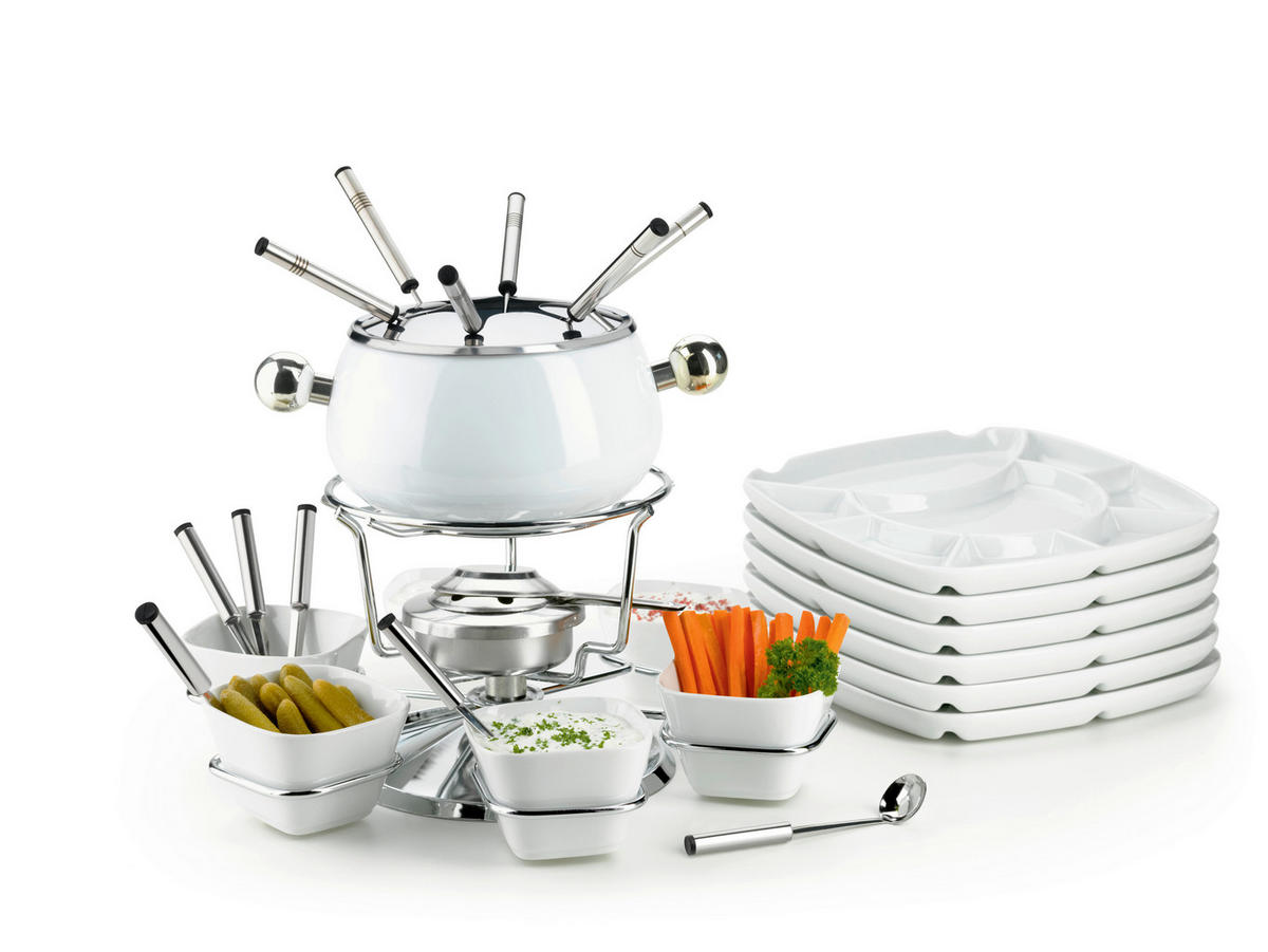 FONDUESET  - Weiß, Basics, Keramik/Metall (35,5/28/34,5cm) - Mäser