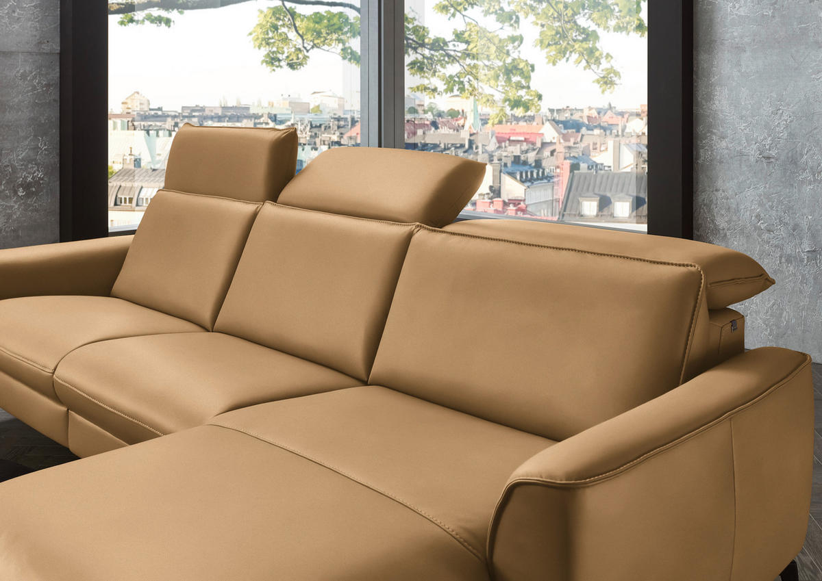 ECKSOFA in Echtleder Honig  - Schwarz/Honig, Natur, Leder/Metall (281/168cm) - Valdera