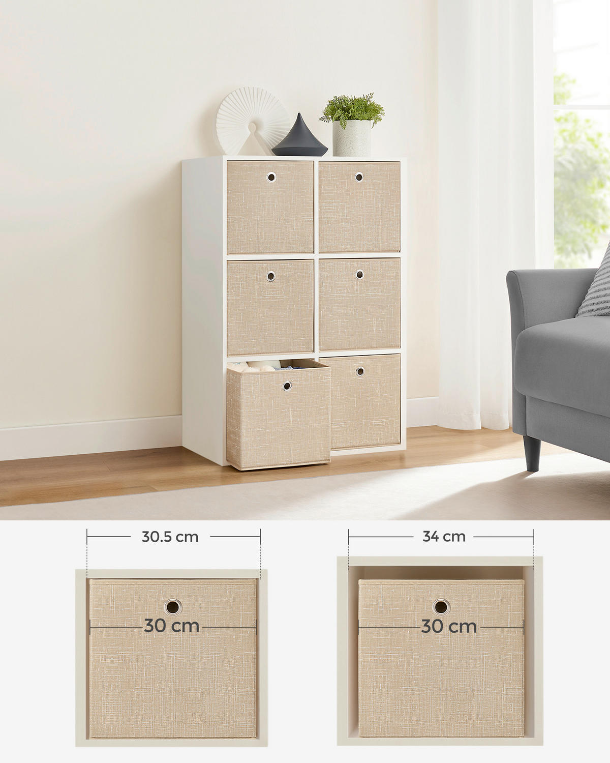 AUFBEWAHRUNGSBOXEN-SET - Sandfarben/Beige, Basics, Papier/Textil (30/30/30cm)