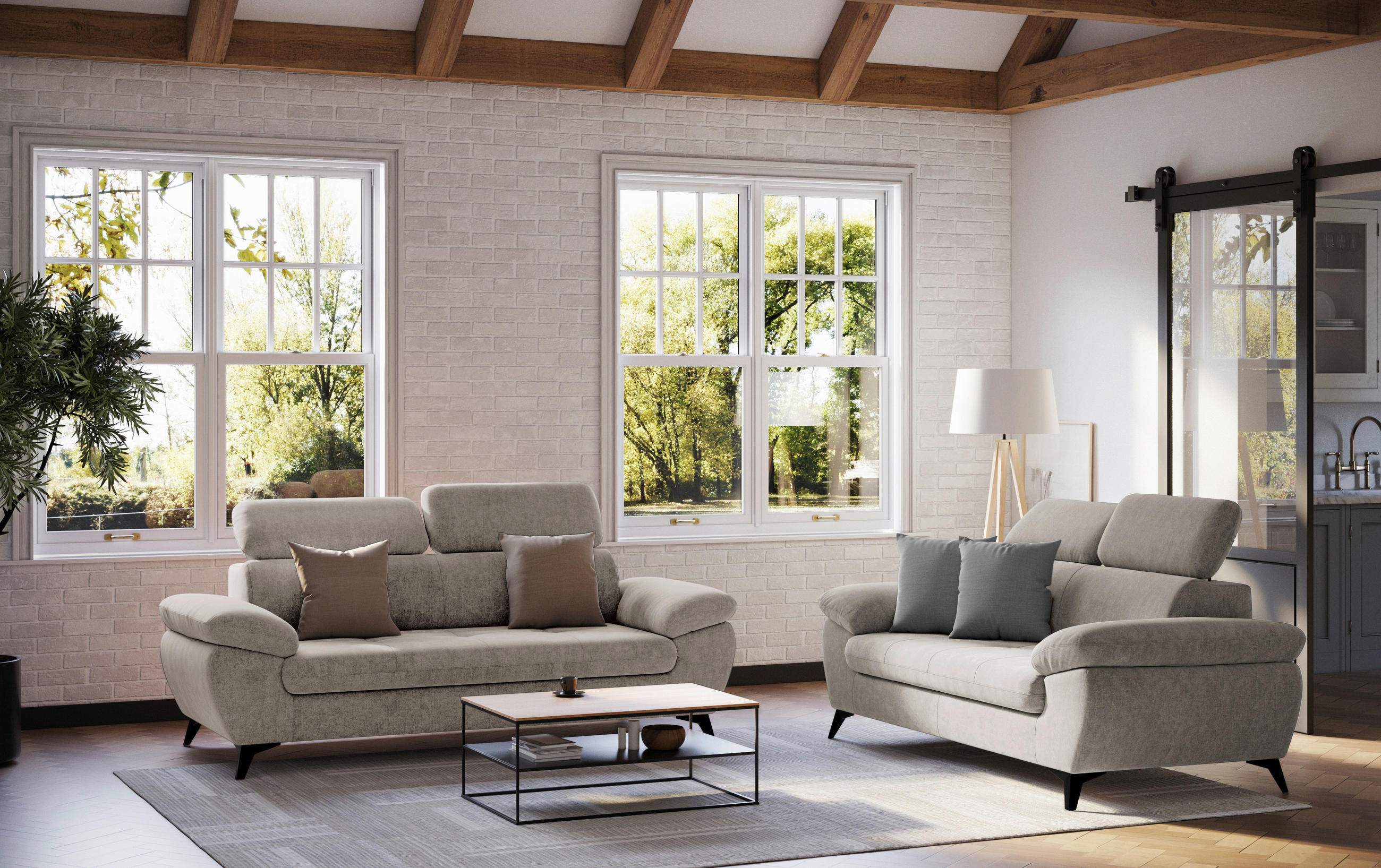 3-SITZER-SOFA in Schlammfarben  - Schlammfarben/Schwarz, Textil/Metall (215/84/100cm) - MID.YOU