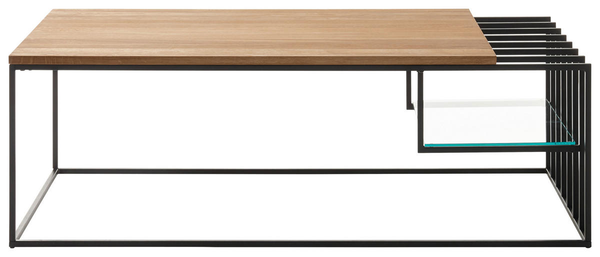 COUCHTISCH Eiche massiv Klarglas rechteckig Schwarz, Eichefarben  - Eichefarben/Schwarz, MODERN, Glas/Holz (120/40/60cm) - MID.YOU