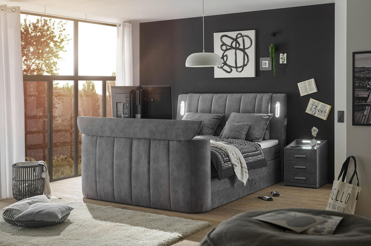 BOXSPRINGBETT 180/200 cm  in Grau  - Grau, MODERN, Holzwerkstoff/Kunststoff (180/200cm) - MID.YOU