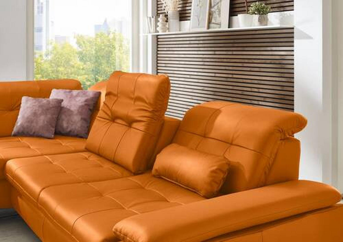 ECKSOFA in Echtleder Orange  - Orange, Basics, Leder/Metall (211/309cm) - Beldomo Speed