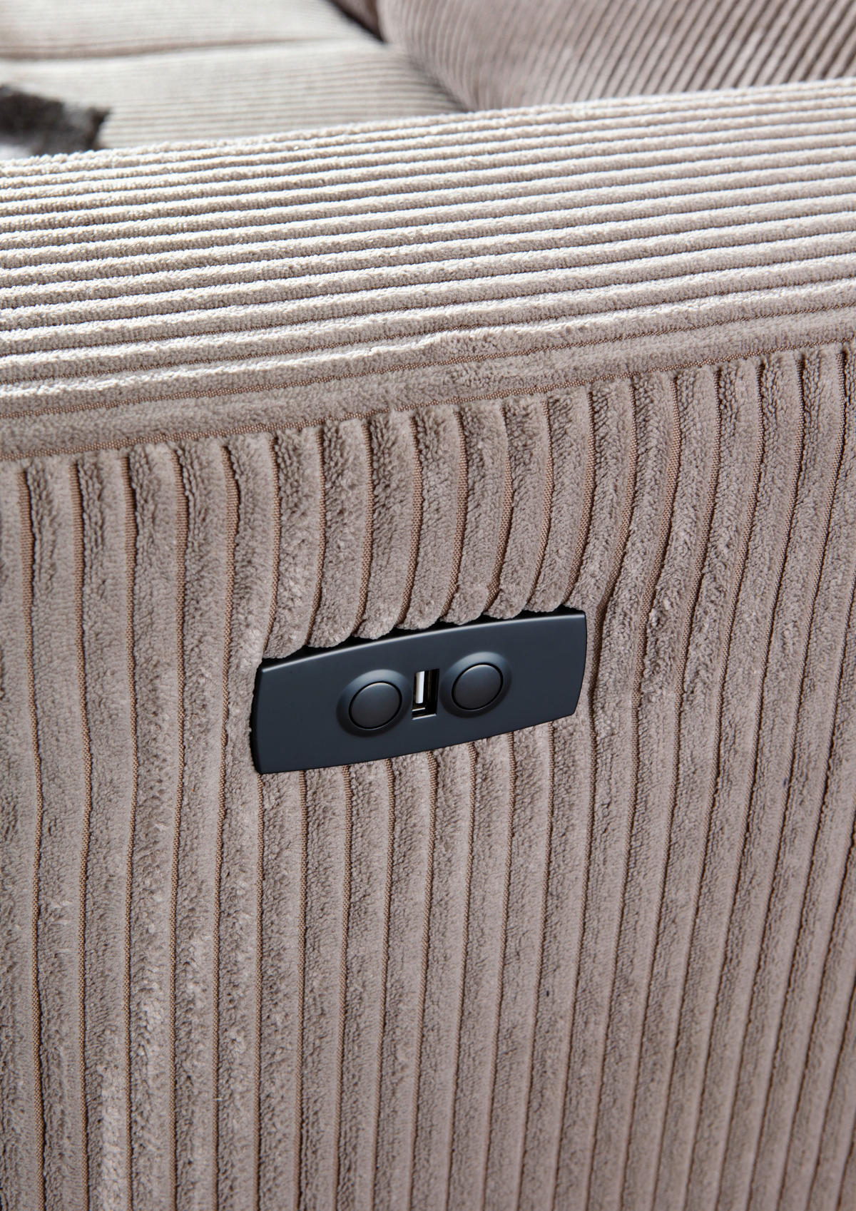ECKSOFA Taupe Cord Rücken echt, Kopfteilverstellung, Sitzvorzug  - Taupe/Schwarz, KONVENTIONELL, Textil/Metall (170/257cm) - Carryhome